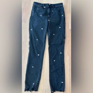 Abercrombie & Fitch Faded Black Jeans with Embroidered Flower Details